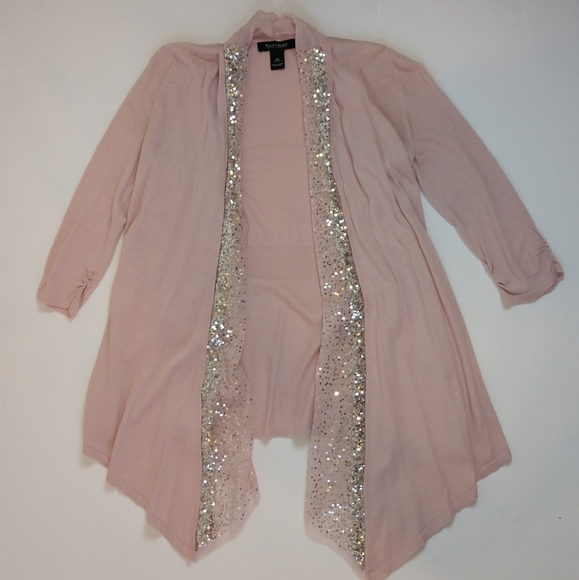 White House Black Market Sweaters - WHBM Pink Sequin Open Cardigan
